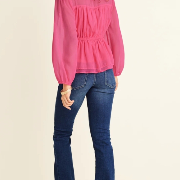 Vibrant Pink Sheer Blouse - Picture 3 of 5